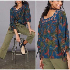Farm Rio Blue Bianca Blouse Tropical Size Small
